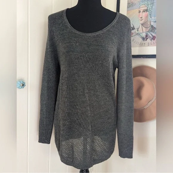 Eileen Fisher Scoop Neck Merino Wool Metallic Thread Geometric Sweater Long Line - Picture 5 of 11